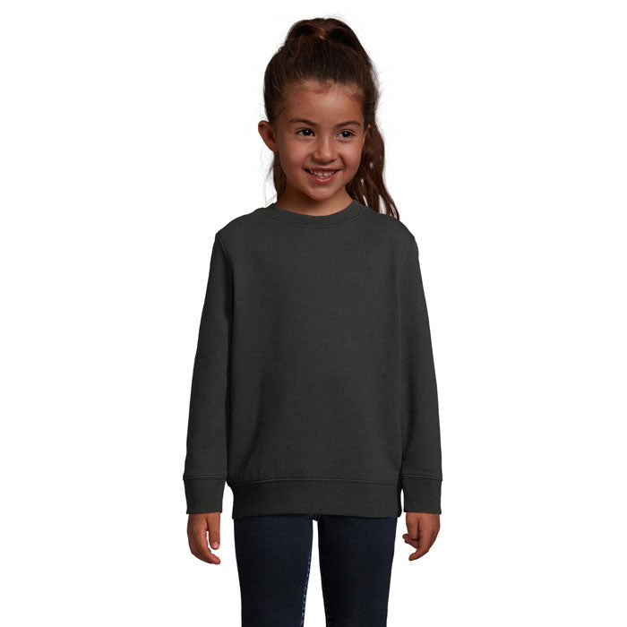 Kinder sweatshirt, ronde hals, GRS gerecycled, zwart