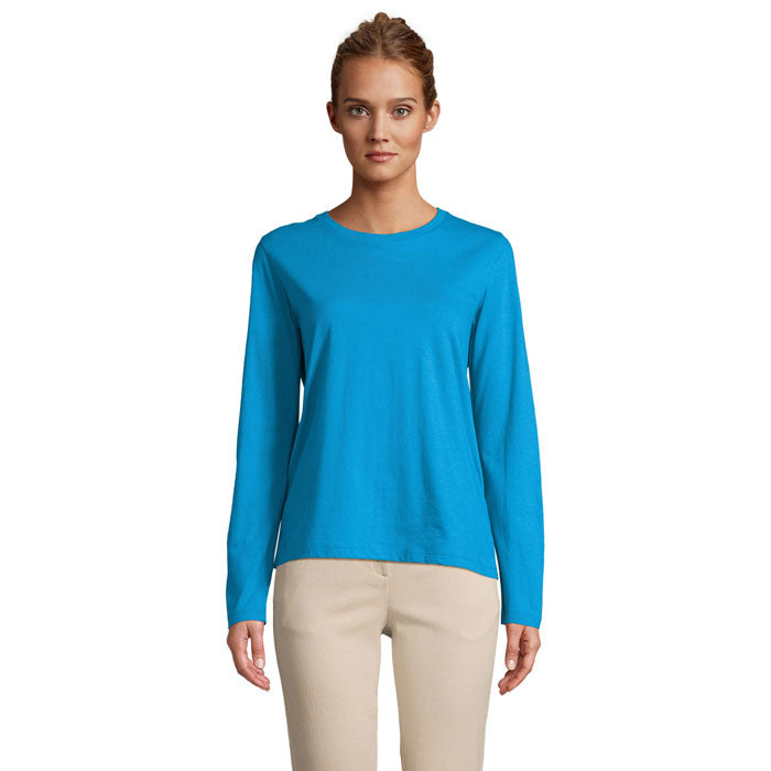 Dames T-shirt met lange mouwen, ronde hals, aqua