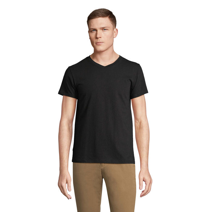 T-shirt met V-hals, katoen, diep zwart