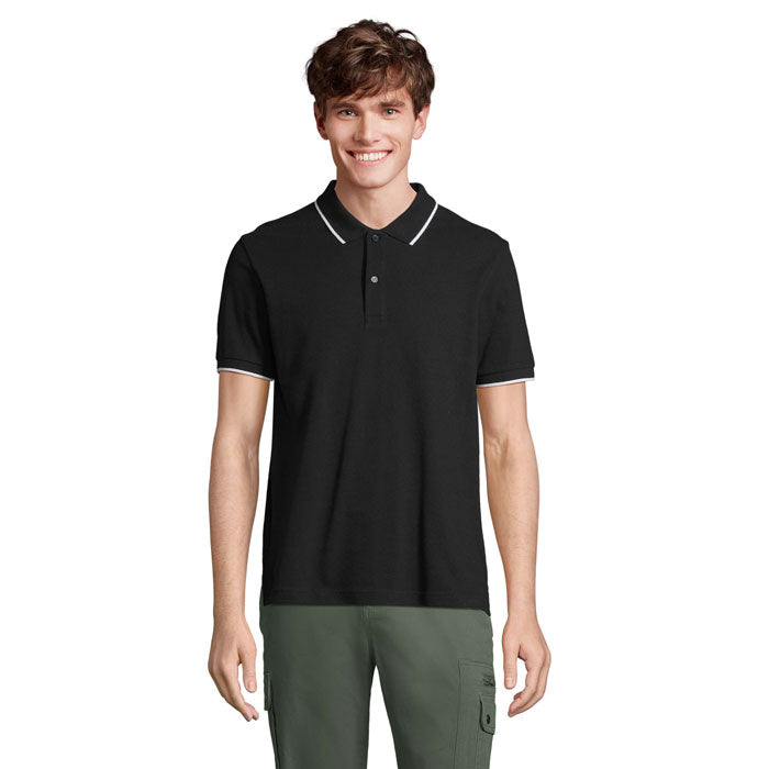 Uniseks polo met contrasterende streep, zwart/wit