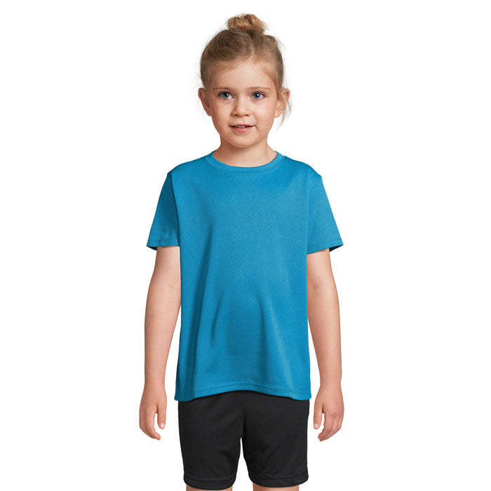 Kinder sportshirt, gerecycled polyester, aqua
