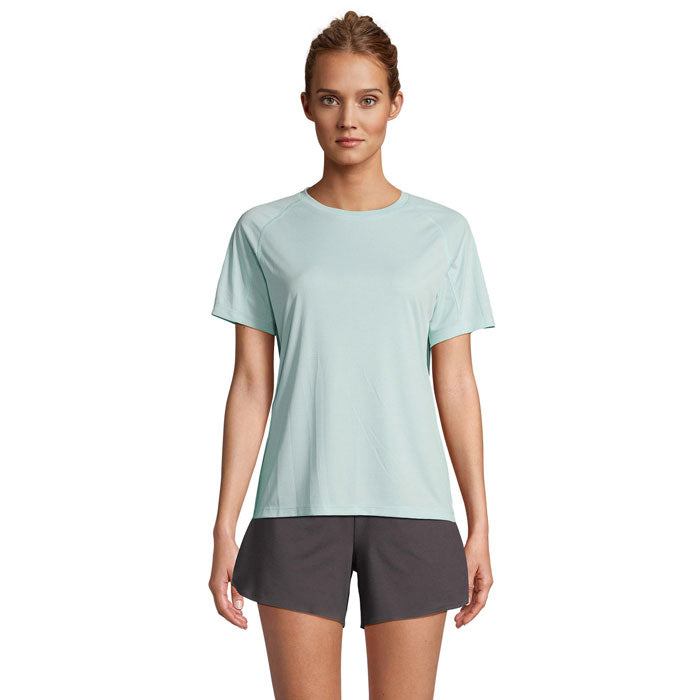 T-shirt dames met raglanmouwen, gerecycled polyester, arctic blue