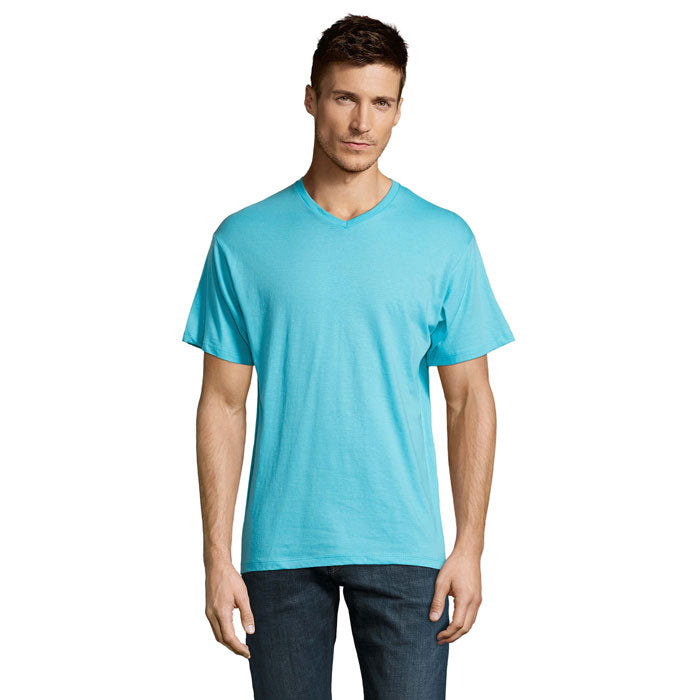 T-shirt heren met V-hals, atolblauw
