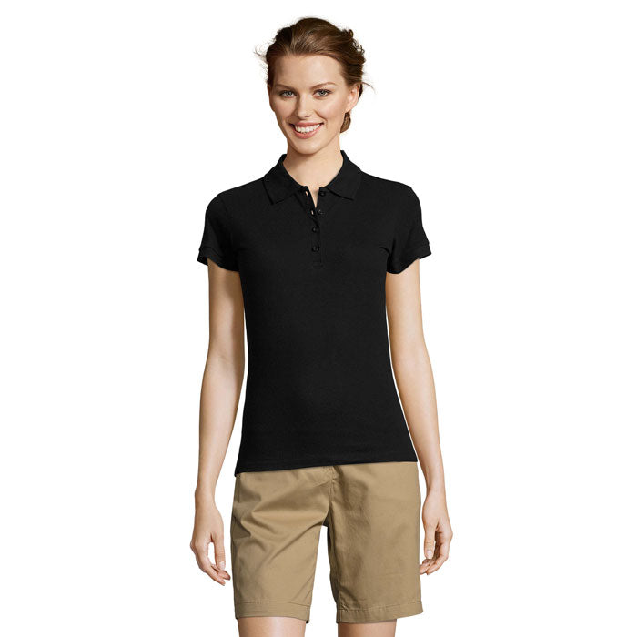 Polo dames, 210 g/m² katoen, zwart