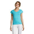 T-shirt dames met diepe V-hals, atolblauw