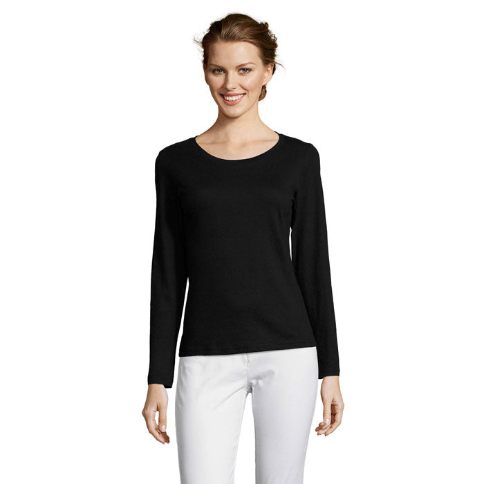 T-shirt dames met lange mouwen, diep zwart