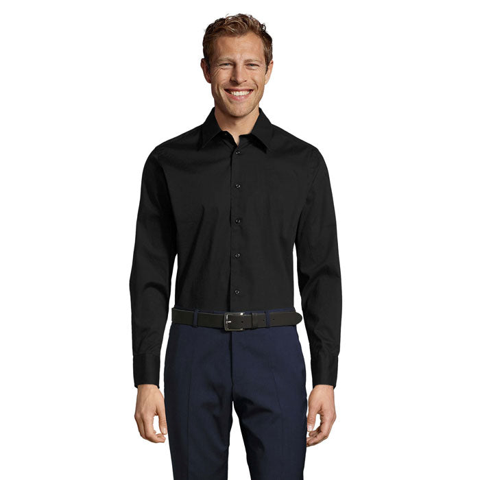 Overhemd heren met stretch, lange mouwen, zwart