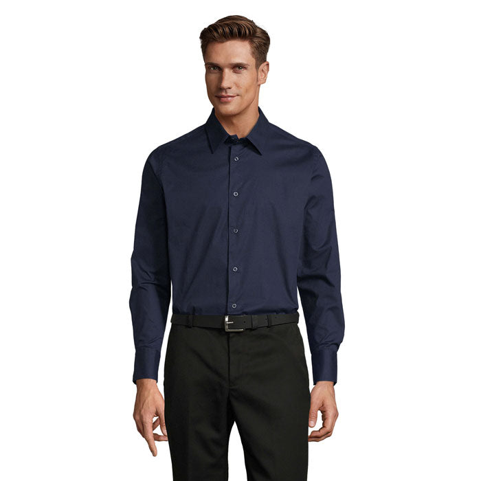 Overhemd heren met stretch, lange mouwen, dark blue