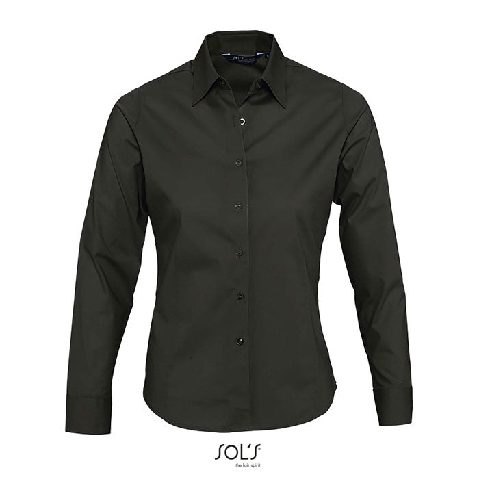 Blouse dames met stretch, lange mouwen, zwart