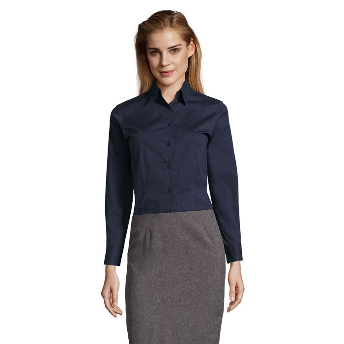 Blouse dames met stretch, lange mouwen, dark blue