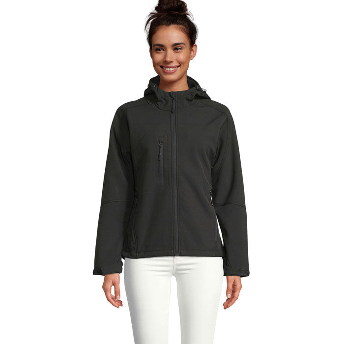Softshell jas dames met capuchon, zwart