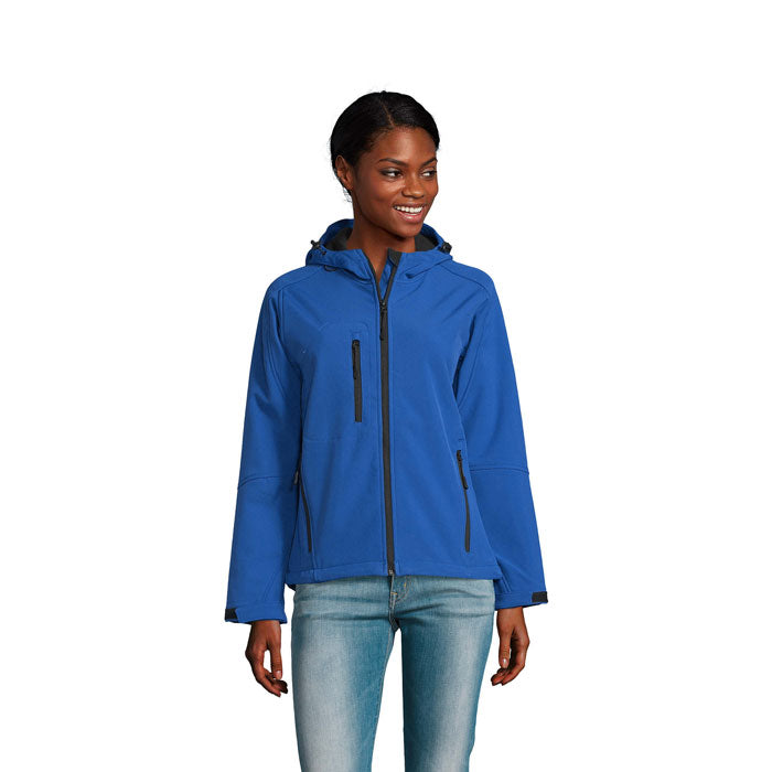 Softshell jas dames met capuchon, koningsblauw